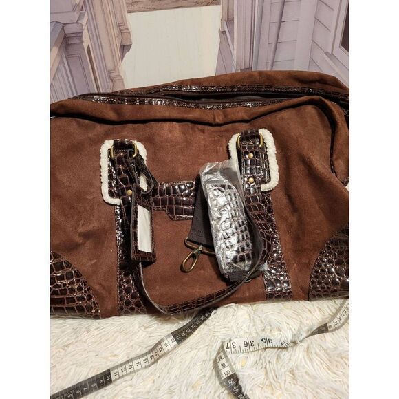 RARE!Big Bath&Body works leather&crocodile duffle&luggage tag - Picture 5 of 5